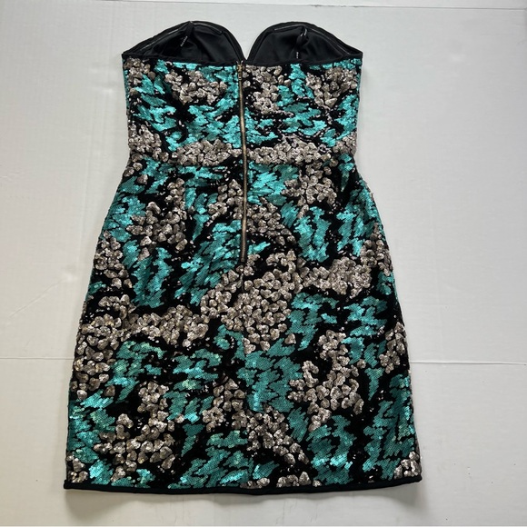 Soiéblu Strapless vintage Sequin Bodycon Dress Blue Silver Black size Small - Picture 2 of 7